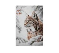 ZBBZJYHH Una lince guarda con calma da una tela bianca innevata, le orecchie con punta in mistero e pelliccia dipinta nel silenzio invernale. Poster artistico moderno da appendere alla parete, 20 x 30