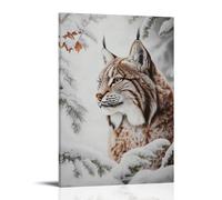 ZBBZJYHH Una lince guarda con calma da una tela bianca innevata, le orecchie con punta in mistero e pelliccia dipinta nel silenzio invernale. Poster artistico moderno da appendere alla parete, 20 x 30