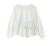 ZBDP Camicia allentata in stile retrò con volant irregolari, decorazione per passeggiate nel fine settimana/mostre d'arte che abbracciano il senso della moda pigro, Tops_b, XL