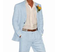 ZBDP - Completo in lino, set da 2 pezzi con blazer e pantaloni, un bottone, abito da uomo per matrimonio, estate, spiaggia, testimoni dello sposo, elegante abito da uomo