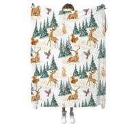 ZBDP Coperta con stampa di alce, albero di Natale, coniglio, scoiattolo, uccello, morbida, leggera, calda, accogliente, in peluche, per camera da letto, divano