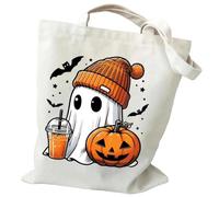 ZBDP - Divertente borsa per la spesa in tela con fantasma per bambini, motivo: scheletro, zucca, borse e borse, 6
