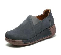 ZBDP Donne Madre Femminile Vera Pelle Scarpe Piattaforma Ballerine Mocassini Slip On Coreano Plus Size 41 42 Scarpe, Grigio scuro, 38.5 EU