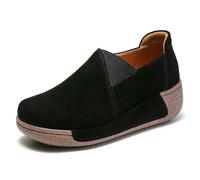 ZBDP Donne Madre Femminile Vera Pelle Scarpe Piattaforma Ballerine Mocassini Slip On Coreano Plus Size 41 42 Scarpe, Nero , 40 EU