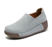 ZBDP Donne Madre Femminile Vera Pelle Scarpe Piattaforma Ballerine Mocassini Slip On Coreano Plus Size 41 42 Scarpe, Grigio, 36.5 EU