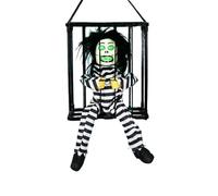 ZBDP Halloween spaventoso teschio decorazione appendibile parlante fantasma puntello luminoso occhio suono bambola scheletro elettrico in gabbia prigioniero