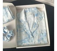 ZBDP M-5XL Pigiama da Donna di Marca Allentato Set di Pigiami di Lusso Stampa Pigiama in Finta Seta Liscia Set di Vestiti per la casa Pigiama Estivo