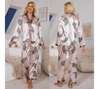 ZBDP Pigiama da Donna Set da Notte Sexy Stampa Leopardata Manica Lunga Cardigan Pantaloni Tuta Primavera Raso Home Wear Loungewear