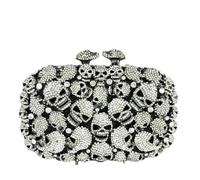 ZBDP - Pochette da donna con mini teschio, per Halloween, colore arancione/nero/verde, borsa da sera con cristalli, Nero Argento 8, Super Mini
