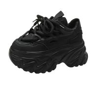 ZBDP - Scarpe da ginnastica da donna con plateau, in rete traspirante, con zeppa da 8,5 cm, tacco nascosto, per il tempo libero, Nero , 38.5 EU