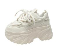 ZBDP - Scarpe da ginnastica da donna con plateau, in rete traspirante, con zeppa da 8,5 cm, tacco nascosto, per il tempo libero, Beige, 36.5 EU