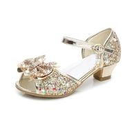 ZBDZSW - Sandali da principessa per bambini, 5 colori, scarpe da sposa, con tacco alto, papillon oro, rosa, blu, argento, dorato, 32 EU
