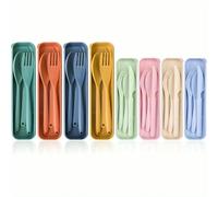ZBDZSW - Set di 8 utensili riutilizzabili, posate da viaggio, cucchiai, forchette in plastica, scatola per il pranzo, campeggio, viaggi, picnic