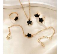 ZBDZSW Set di Quattro Pezzi alla Moda Gioielli da Donna Orecchini a Forma di Trifoglio a Cinque Petali con Fiori fortunati Collana Anello Bracciale Accessori per Feste