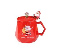 ZBDZSW Tazza di ceramica con cucchiaio e coperchio a forma di diamante creativo con motivo natalizio a forma di cartone animato, set regalo
