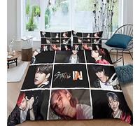 Zbeiba Stray Kids - Set di biancheria da letto da 135 x 200 cm, con copripiumino in 3D, in morbida microfibra di cotone, per adolescenti adulti (KZ2, 135 x 200 + 2 x 80 x 80 cm)