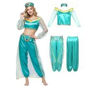 ZBH1985 Aladdin Jasmine Princess Gonna da donna araba per danza del ventre top e pantaloni, set da 2 pezzi per feste con fascia (L)