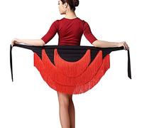 ZBH1985 Gonna da donna per balli latini e da sala, a tre strati, con coulisse, per tango, gonna da ballo, gonna con frange, gonna per esercizio di danza, gonna per performance, fascia per la vita