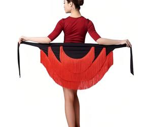 ZBH1985 Gonna da donna per balli latini e da sala, a tre strati, con coulisse, per tango, gonna da ballo, gonna con frange, gonna per esercizio di danza, gonna per performance, fascia per la vita