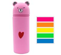 ZBHDEYG 1 astuccio a forma di orso, 100 pagine di note adesive, astuccio in morbido silicone, grazioso portapenne per cartoni animati, contenitore multifunzione (rosa)