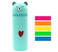 ZBHDEYG 1 astuccio a forma di orso, 100 pagine di note adesive, astuccio in silicone morbido, grazioso portapenne per cartoni animati, contenitore multifunzionale, verde, 19,5*5,5 cm, Astuccio