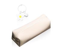 ZBHDEYG 1 Astuccio Bianco Sporco, 1 Piccolo Pendente A Fiore, Astuccio Per Organizzare E Riporre, Borsa Per Cancelleria In Pelle, Borsa Per Pennelli Da Trucco, Astuccio Con Cerniera