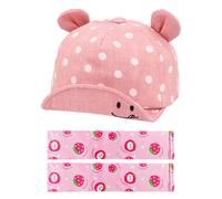 ZBHDEYG 1 Berretto da Baseball con Orecchie da Orso, 1 Paio di Maniche, Cappello A Pois con Faccina Sorridente, Visiera Parasole A Forma di Cartone Animato, Berretto da Baseball Regolabile