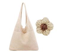 ZBHDEYG 1 borsa in tessuto cavo, 1 fibbia decorativa per fiori, borsa a tracolla a mano, borsa in maglia retrò, borsa da viaggio versatile da donna, borsa in lana a rete, borsa a tracolla da spiaggia,