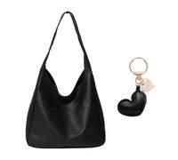 ZBHDEYG 1 borsa nera e 1 portachiavi dell'amore, stile retrò, da donna, borsa a tracolla grande capacità, borsa in pelle da donna, Colore albicocca