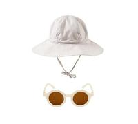 ZBHDEYG 1 cappello da sole con 1 occhiali da sole beige, traspirante, ad asciugatura rapida, cappello da sole per bambini, cappello da pescatore regolabile, cappello da sole per esterni, cappello da