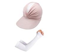 ZBHDEYG 1 cappello da sole da spiaggia, 1 paio di maniche parasole, cilindro cavo traspirante, cappello da sole per donna all'aperto, cilindro cavo con tesa larga, cappello da sole regolabile, Colore: