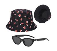 ZBHDEYG 1 cappello estivo da donna, 1 paio di occhiali da sole, cappello da spiaggia, cappello da sole da donna, cappello da pescatore, Nero , S/M