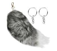 ZBHDEYG 1 ciondolo a forma di coda di volpe, 2 portachiavi, coda di peluche artificiale, portachiavi a coda, decorazione a coda, grigio., ca. 40 cm