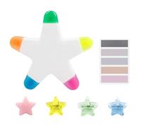 ZBHDEYG 1 Evidenziatore Stella A Cinque Punte, 100 Foglietti Adesivi, 4 Clip Di Cancelleria, Penna Integrata Stella A Cinque Punte, Pennarelli A 5 Colori, Cancelleria Per La Scuola E L'Ufficio