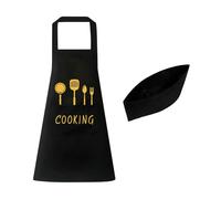 ZBHDEYG 1 Grembiule e 1 Cappello da Cuoco, Unisex, Nero, Modern, Tinta Unita, Taglia Unica, Resistente e Confortevole, Facile da Pulire, Adatto a Donne, Uomini e Bambini