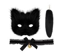 ZBHDEYG 1 maschera per gatti, 1 coda, 1 collare, portachiavi a coda di volpe, maschera di peluche, ciondolo a coda, accessori di scena, set di maschere per gatti volpe