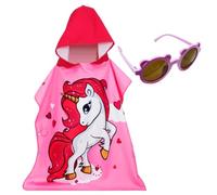 ZBHDEYG 1 Telo Da Bagno a Forma Di Cavallo Arcobaleno, 1 Occhiali Da Sole, Telo Da Bagno Con Cappuccio, Telo Mare per Bambini, Morbido Accappatoio Assorbente, Poncho Con Cappuccio, Telo Doccia