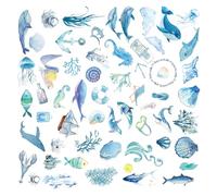 ZBHDEYG 100 adesivi per piante e animali marini, adesivi per graffiti, adesivi impermeabili del mondo marino, adesivi blu, decorazioni per animali marini