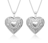 ZBHDEYG 2 Pezzi Collana a Forma di Cuore per Foto, Vintage in Acciaio Inossidabile, Collana Creativa da Donna e Sorella in Argento