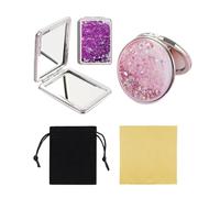 ZBHDEYG 2 Pezzi di Specchio da Borsa con Sabbie Mobili, 1 Pezzo di Panno per la Pulizia, 1 Pezzo di Sacchetto in Velluto, Specchio da Viaggio Compatto Pieghevole Illuminato