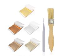 ZBHDEYG 250 Fogli di Carta in Lamina d'oro, 1 Pennello, 1 pinzetta, Decorazione per Torte Dorate, Set di pellicole Dorate, Accessori per la Decorazione Fai da Te