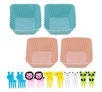 ZBHDEYG 4 scatole quadrate per muffin, 1 porzione con 10 forchette da frutta, accessori per il pranzo, contenitore per il pranzo, contenitore per il pranzo, scatola per il pranzo, tazza per il pranzo