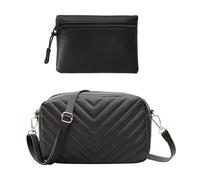 ZBHDEYG Borsa a Tracolla Con Motivo Ondulato e Portafoglio Con Cerniera - Tracolla Regolabile, Pelle Impermeabile, Casual - Nero, Taglia Unica