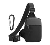 ZBHDEYG Borsa a Tracolla da Uomo Con Tasca Sul Petto e Moschettone - Impermeabile, Per Sport All'aria Aperta e Viaggi - Nero, Taglia Unica