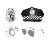 ZBHDEYG Costume Polizia 4 Pezzi, Manette Simulazione, Giocattoli Per Bambini, Cappelli Ufficiale, Distintivi, Accessori