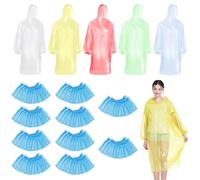 ZBHDEYG Poncho Impermeabile 10 Pezzi, Copriscarpe 20 Pezzi, Donna, Trasparente, Cappuccio, Campeggio