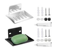 ZBHDEYG Portasapone 2 pezzi, acciaio inox, argento, nero, montato a parete, multifunzione, bagno e cucina