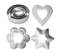 ZBHDEYG Set di 20 stampi per biscotti a forma di fiore, cuori, stelle e cerchi, 4 forme diverse, 5 pezzi ciascuno, 4-8 cm