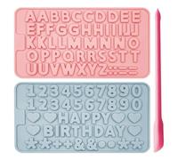 ZBHDEYG Set di stampi in silicone a forma di lettere e numeri, colore rosa e blu, 20,8 x 11,5 x 0,3 cm, spatola in silicone rosa, 15,5 x 0,8 cm