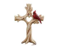 ZBIianxer Croci da appendere alla parete in legno, rosso, A | Composizione con e albero rosso, dettaglio aperto a forma cuore, accento in legno per camera da letto e
